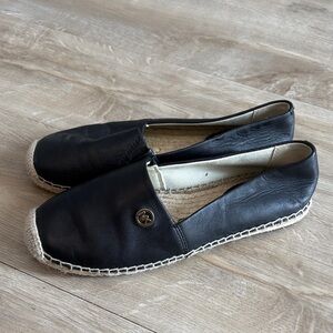 Michael Kors Kendrick Slip On Espadrille Flats Black Leather Size 5